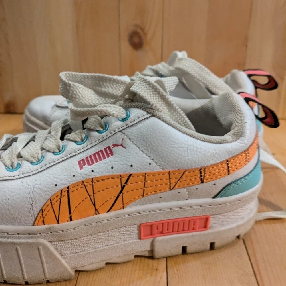 Puma White and Orange Platform Sneakers Size 4